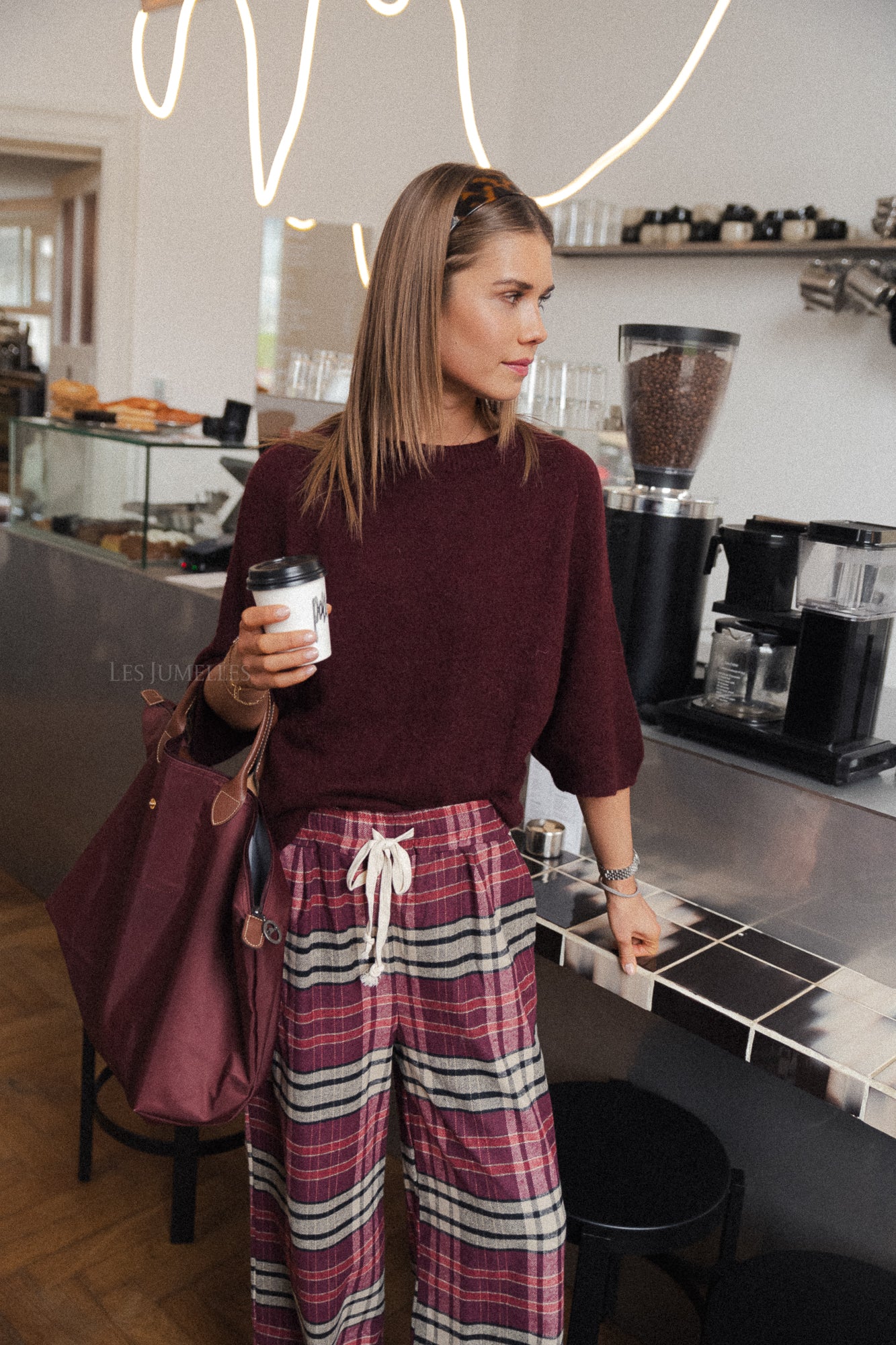 Louise flannel plaid pants burgundy