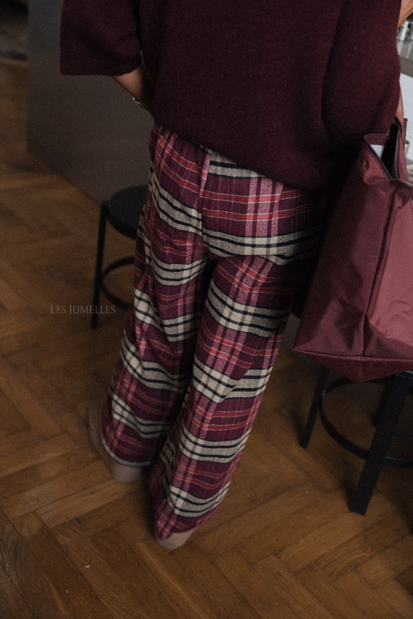 Louise flannel plaid pants burgundy