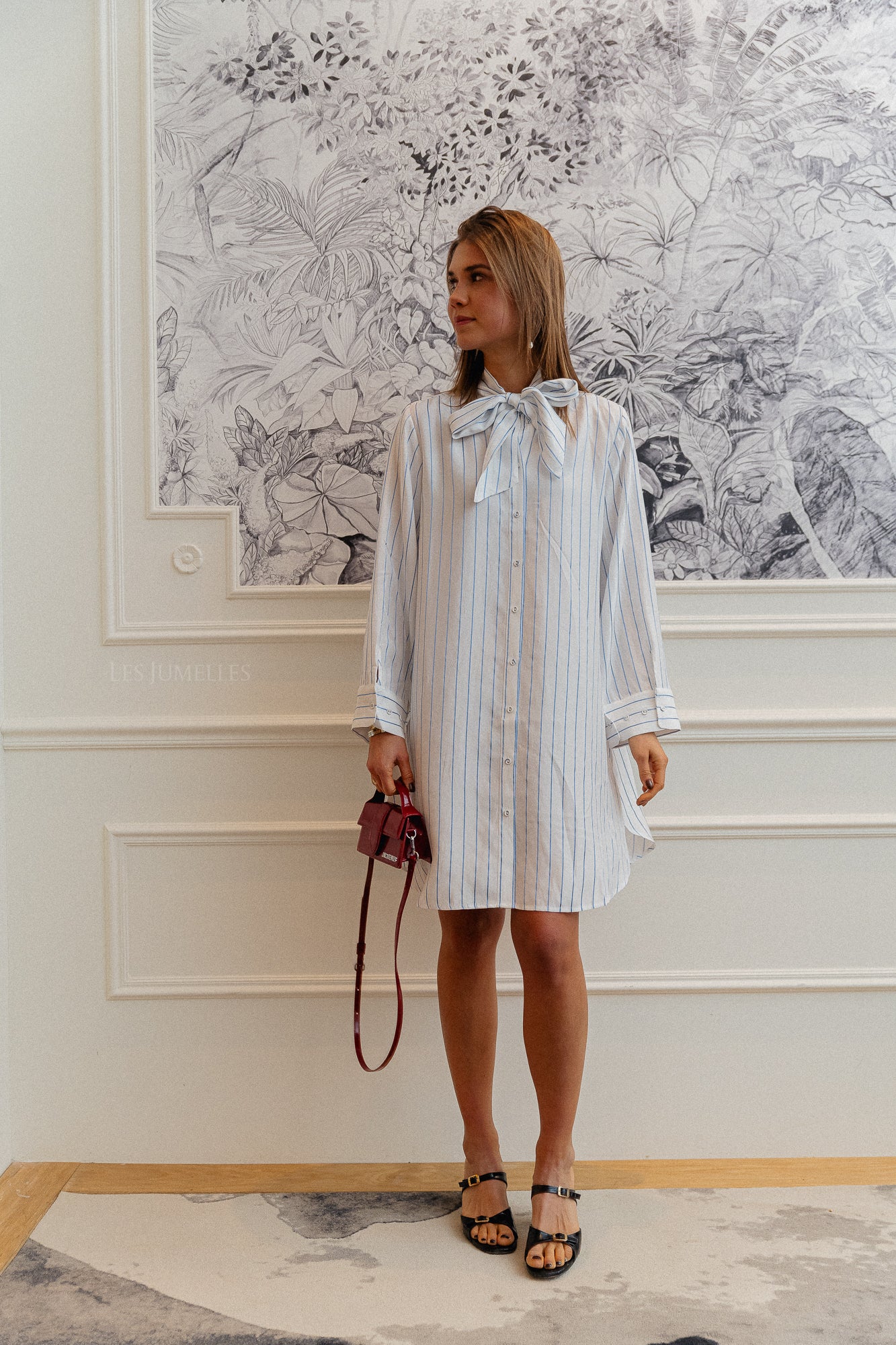 SLFMairin LS striped shirt tunic bright white/endless blue