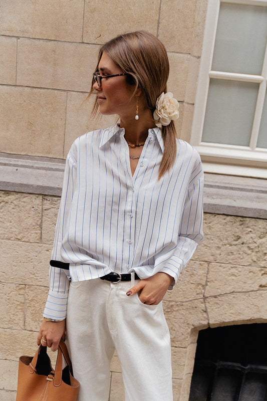 Les Jumelles SLFMairin LS striped shirt bright white/endless