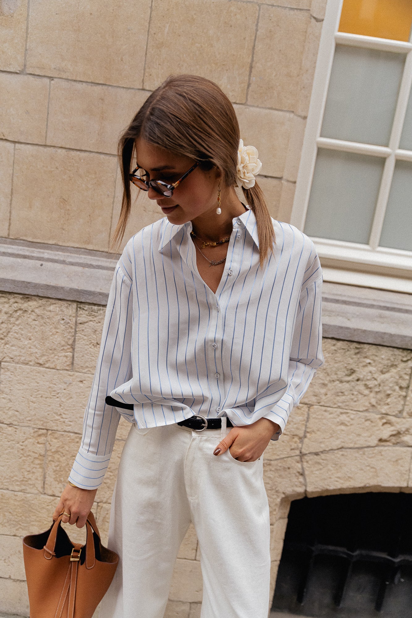 SLFMairin LS striped shirt bright white/endless