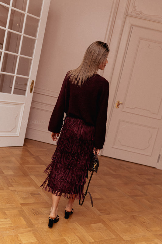 Les Jumelles Demi fringe skirt burgundy