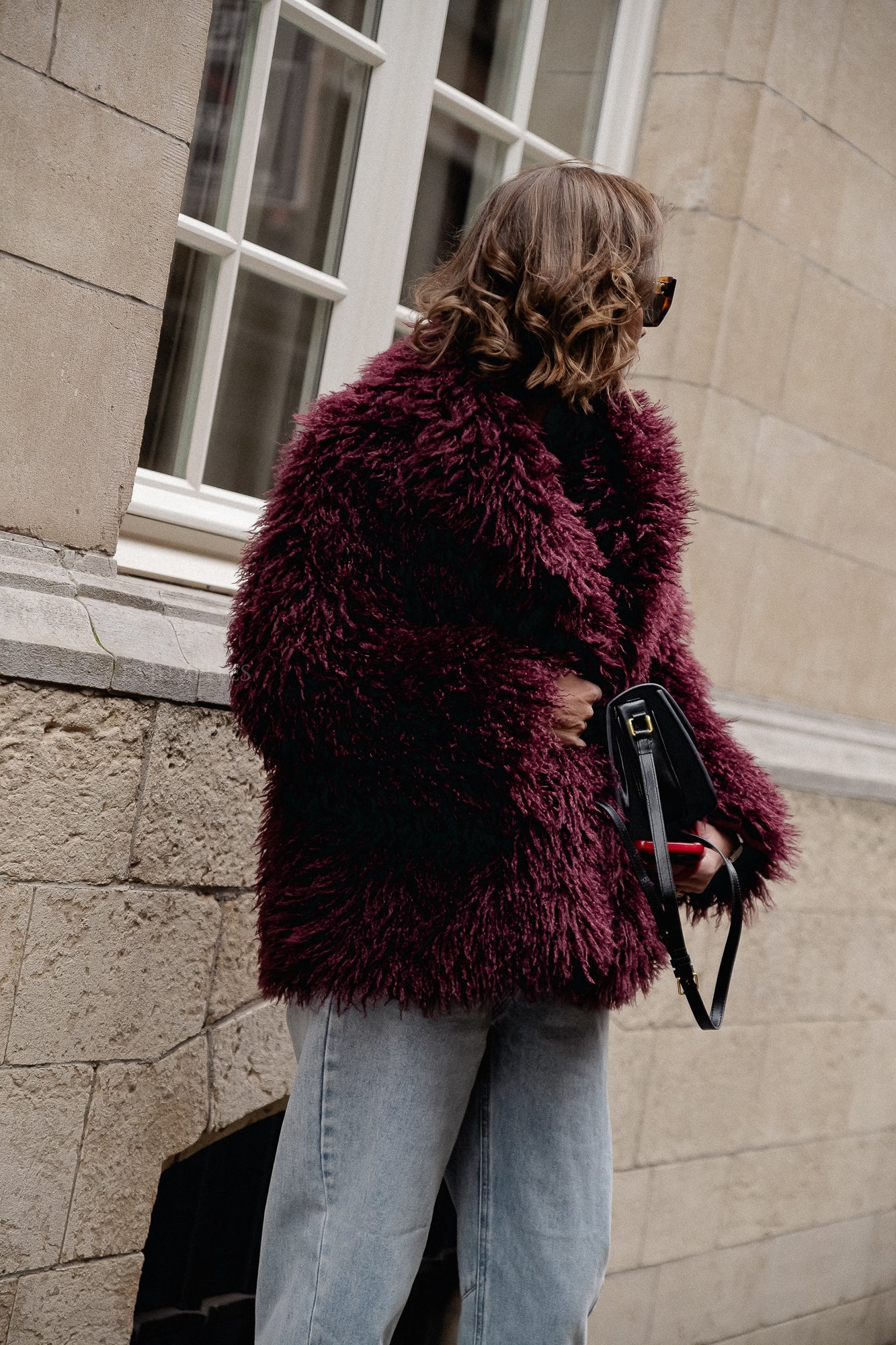 Cameron faux shearling coat burgundy