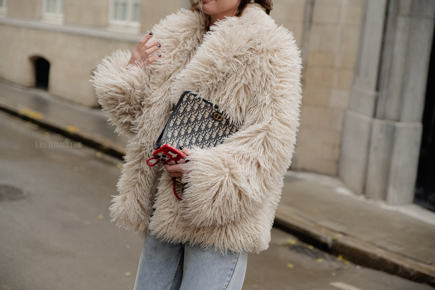 Cameron faux shearling coat beige