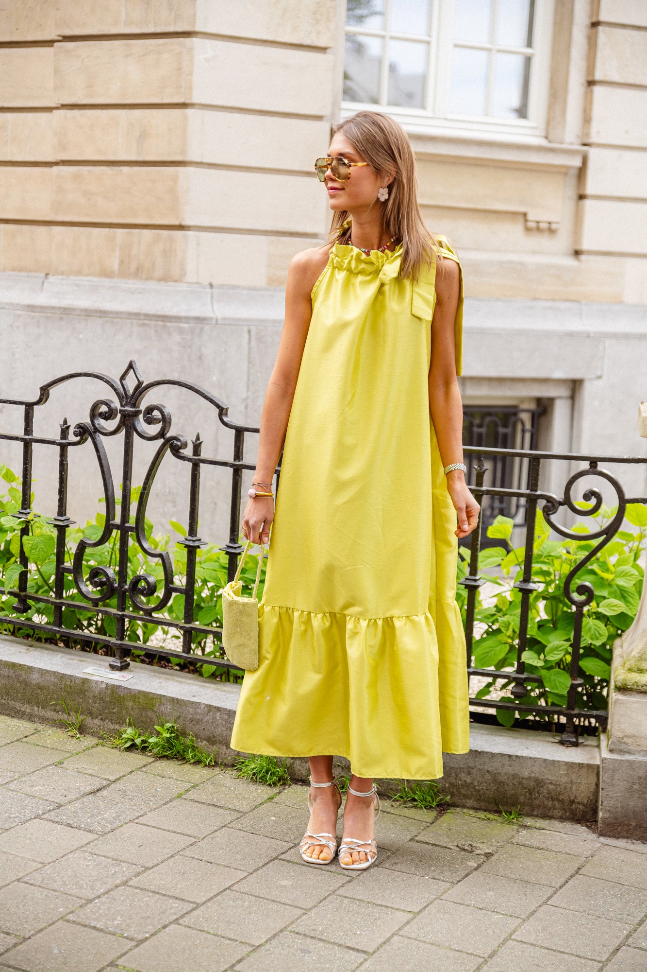 Ella halterneck maxi dress lime