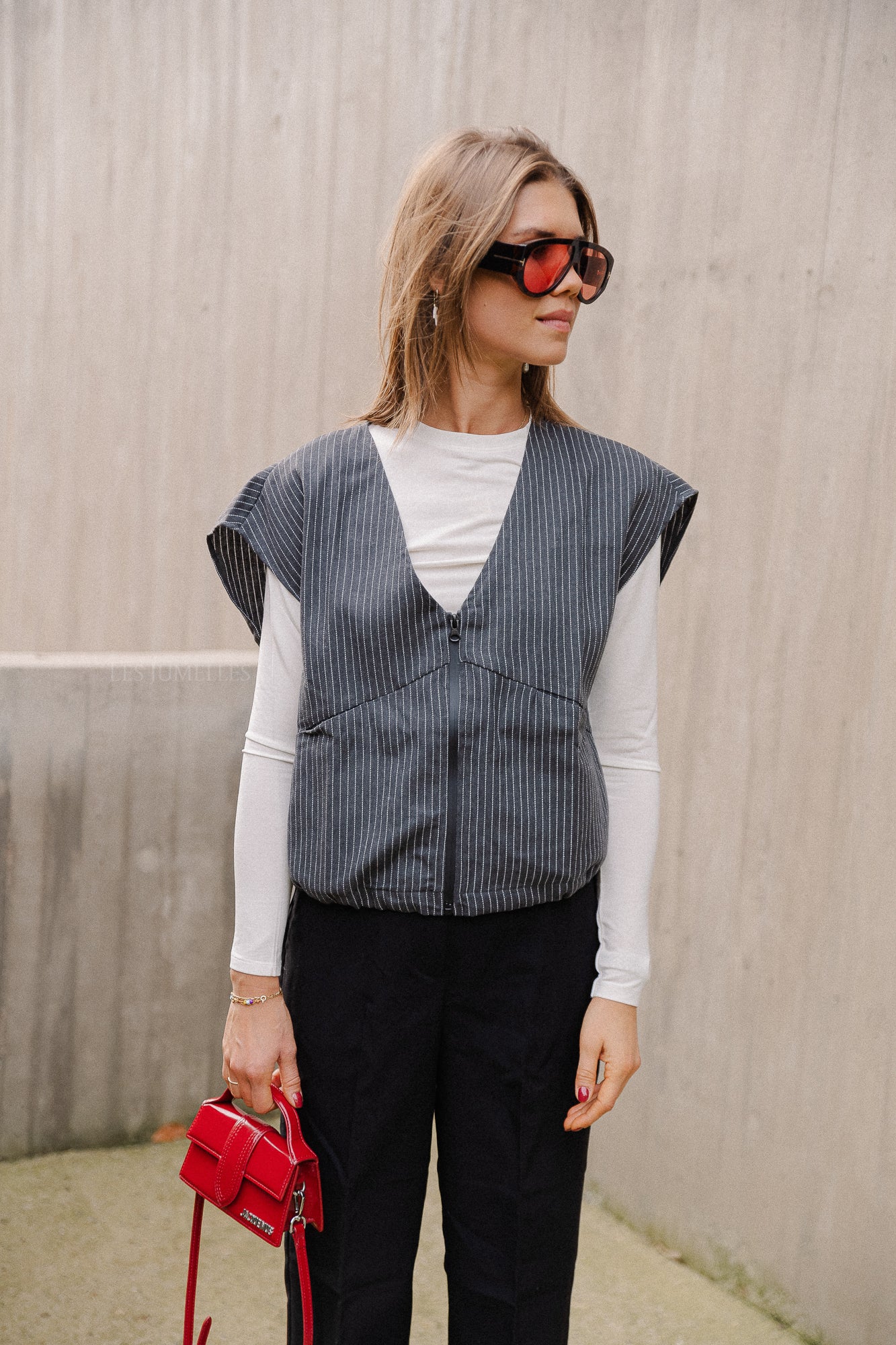 VIKaba zipper vest poppy seed/pinstripe