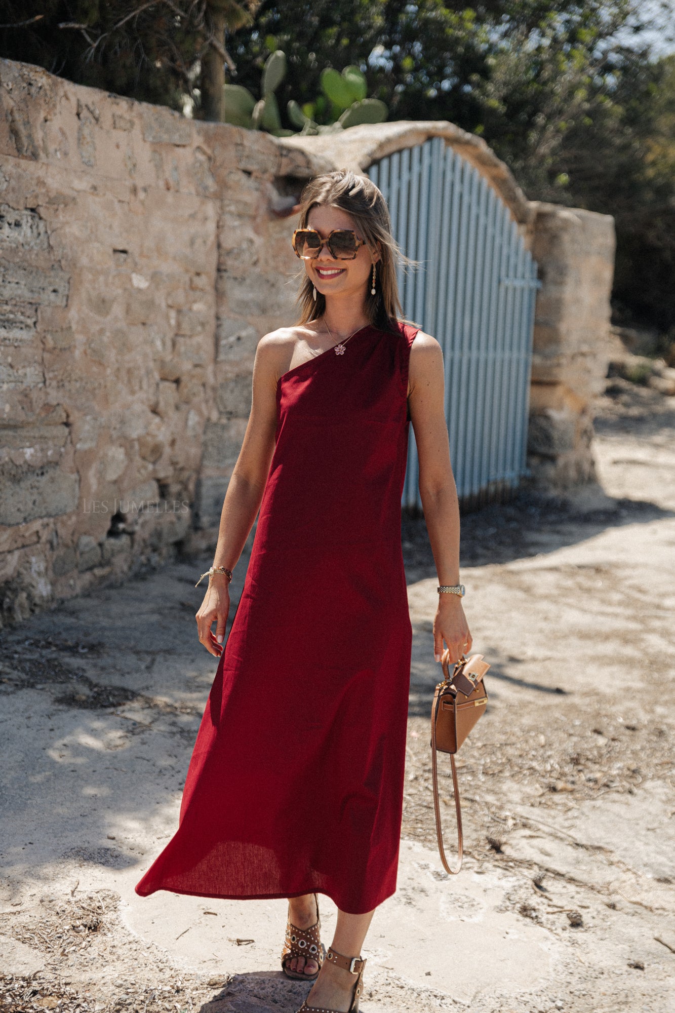 Sarah one shoulder maxi dress bordeaux