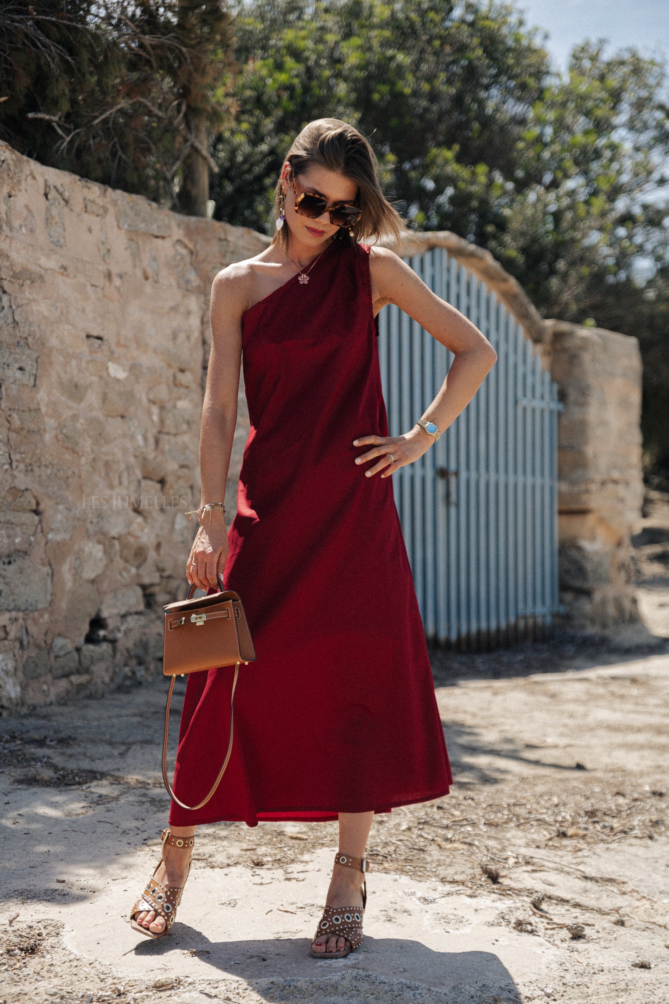 Sarah one shoulder maxi dress bordeaux