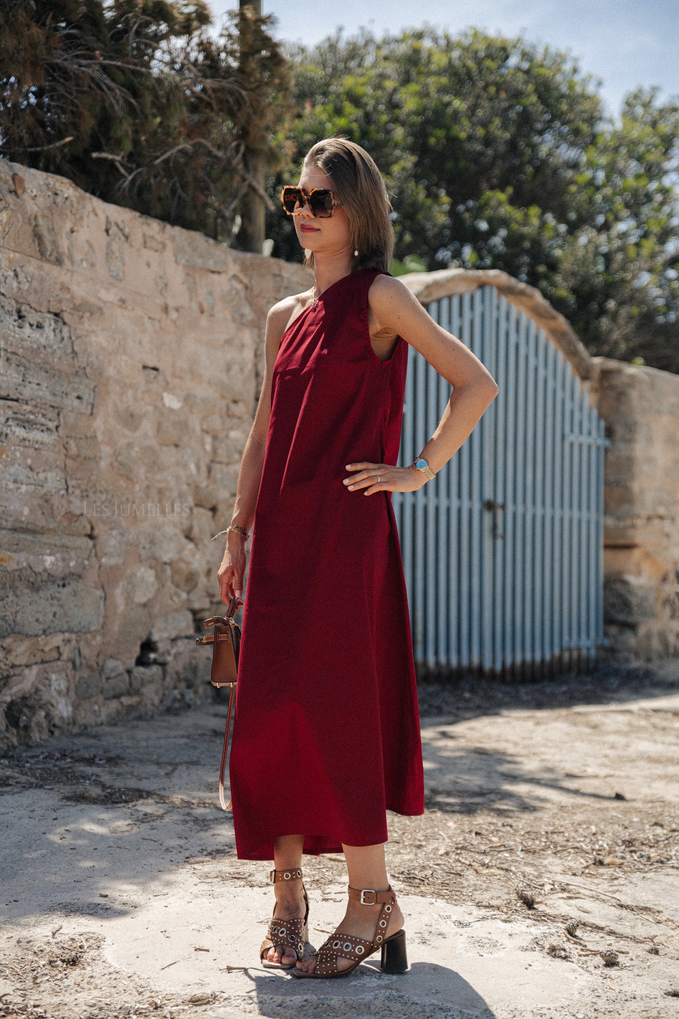 Sarah one shoulder maxi dress bordeaux