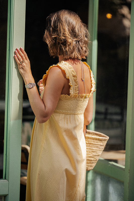 Les Jumelles Susie seersucker dress yellow