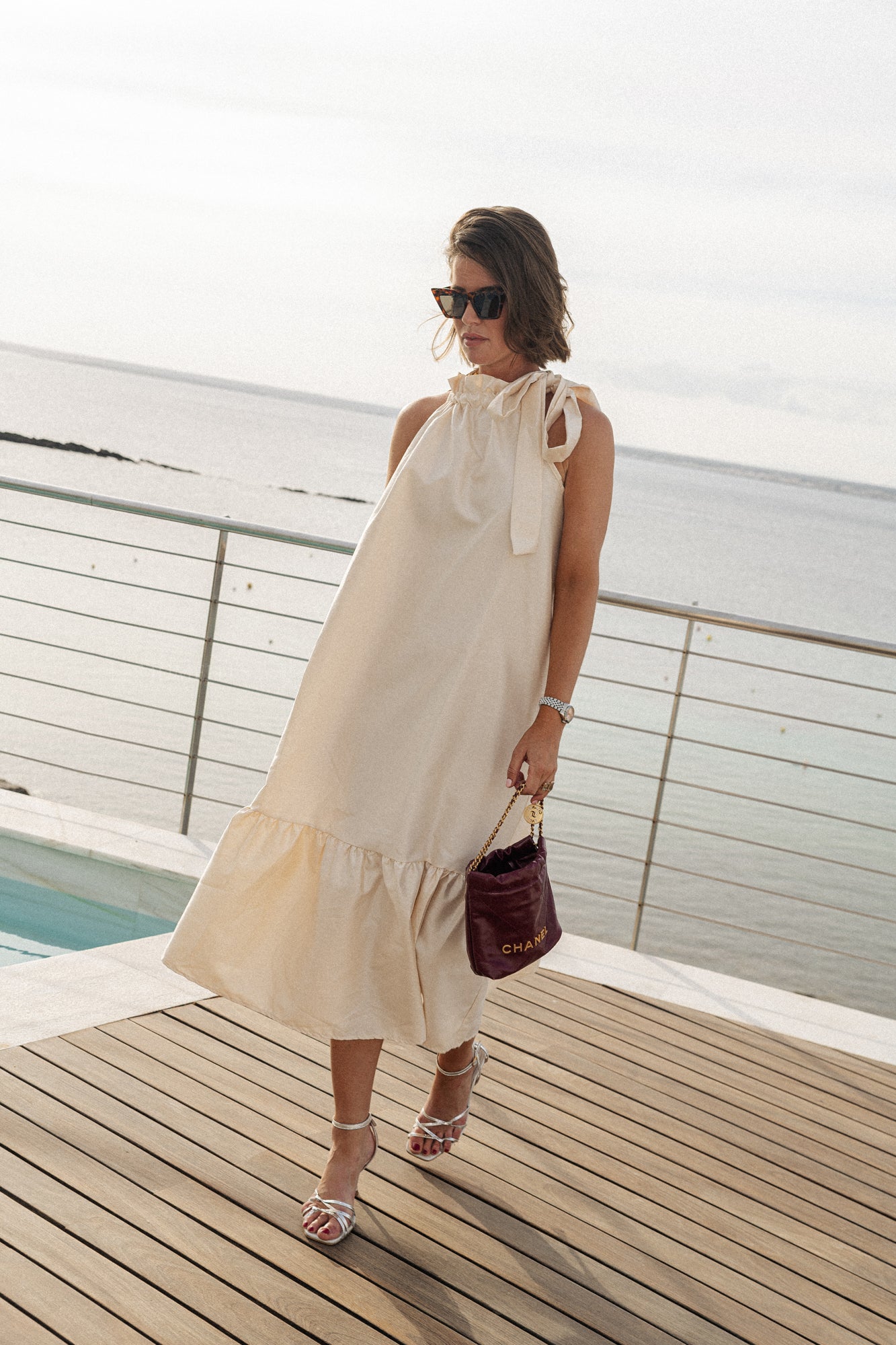 Ella halterneck maxi dress pearl