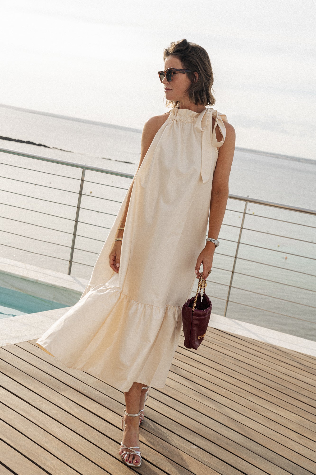 Ella halterneck maxi dress pearl