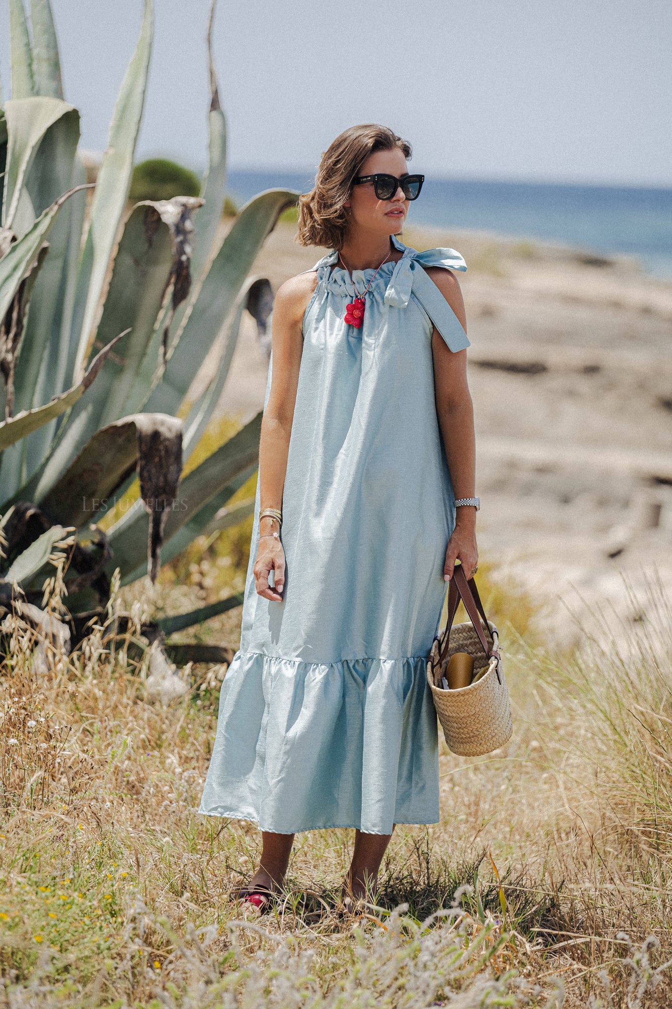 Ella halterneck maxi dress dusty blue