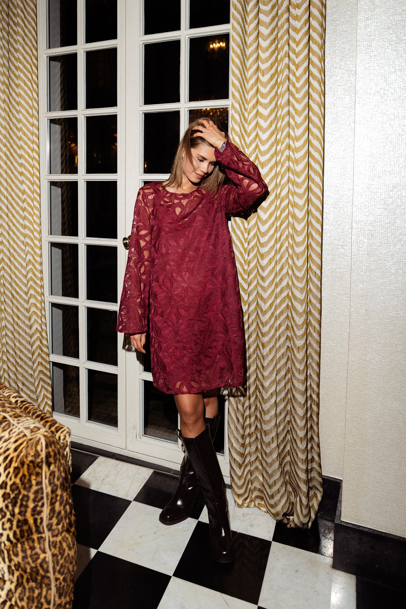 OBJRose L/S long dress cabernet